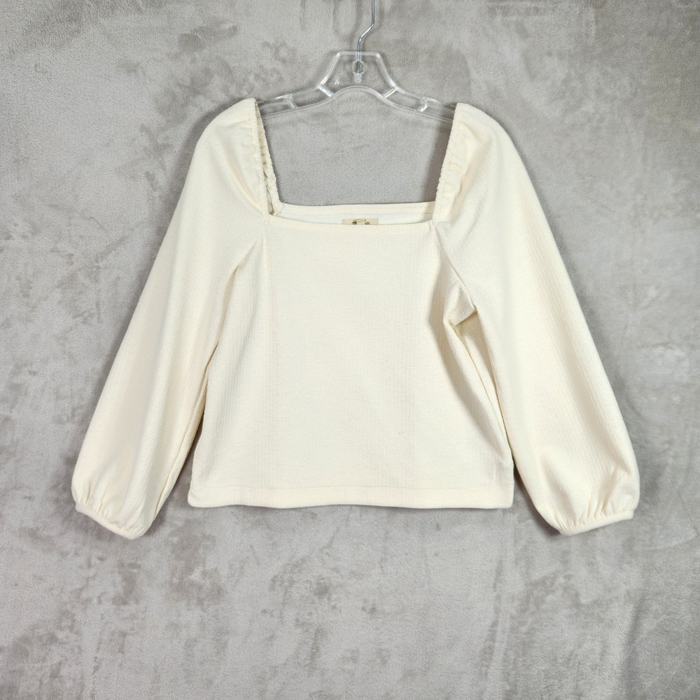 Madewell Top Women Small Cream Square Neck Puff Sleeve Textured Crepe Minimalist